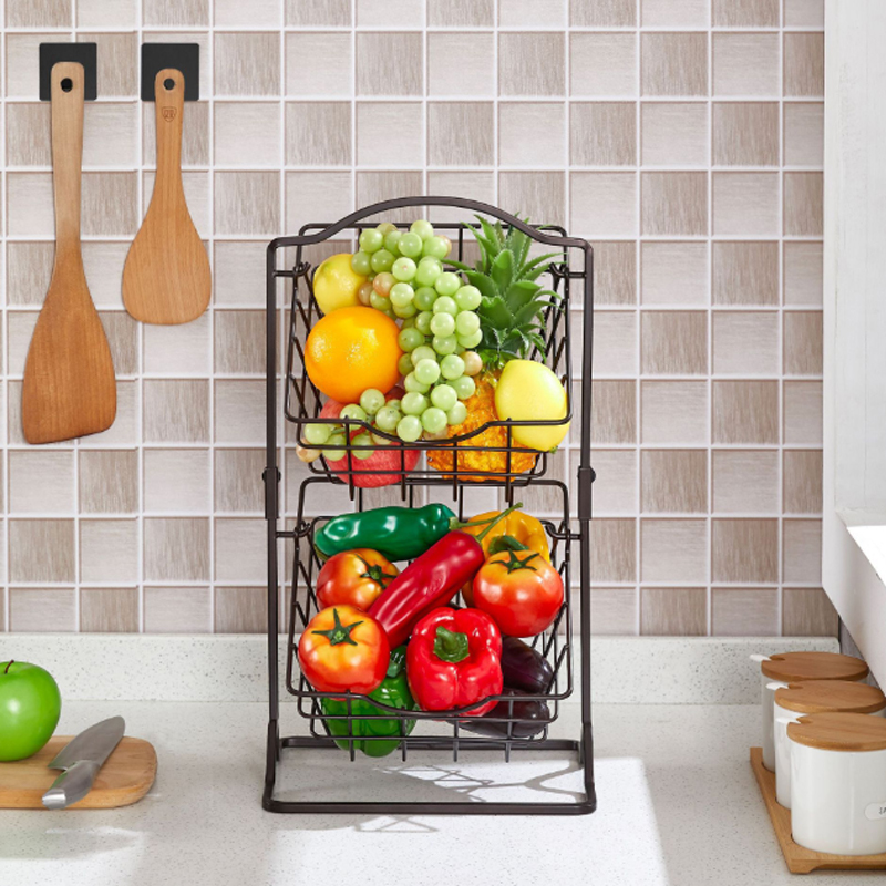 Двухуровневая металлическая корзина для фруктов для кухонной стойки